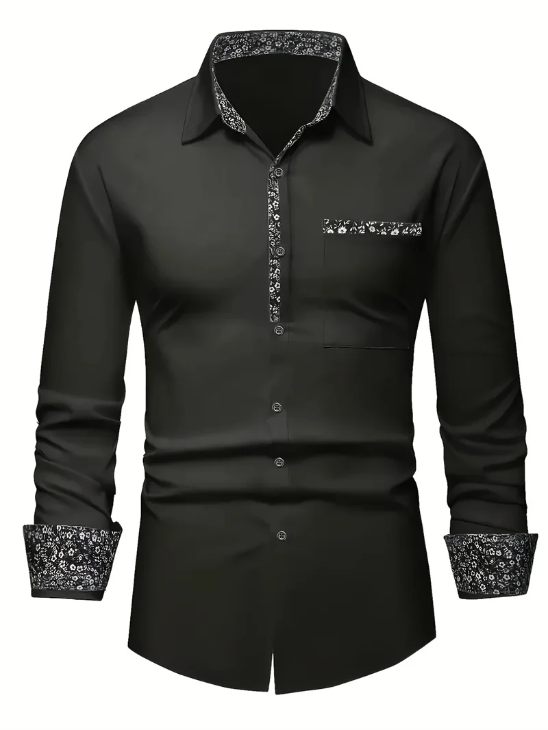 2025 Camisa casual con botones para hombre Primavera/Verano Camiseta estampada de manga larga a la moda y cómoda para uso diario