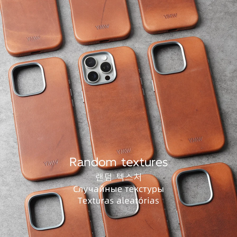 YMW Horween Dublin Genuine Leather Case for iPhone 16 / 15 Pro Max Luxury Business Vegetable Tanned Cowhide Phone Cover