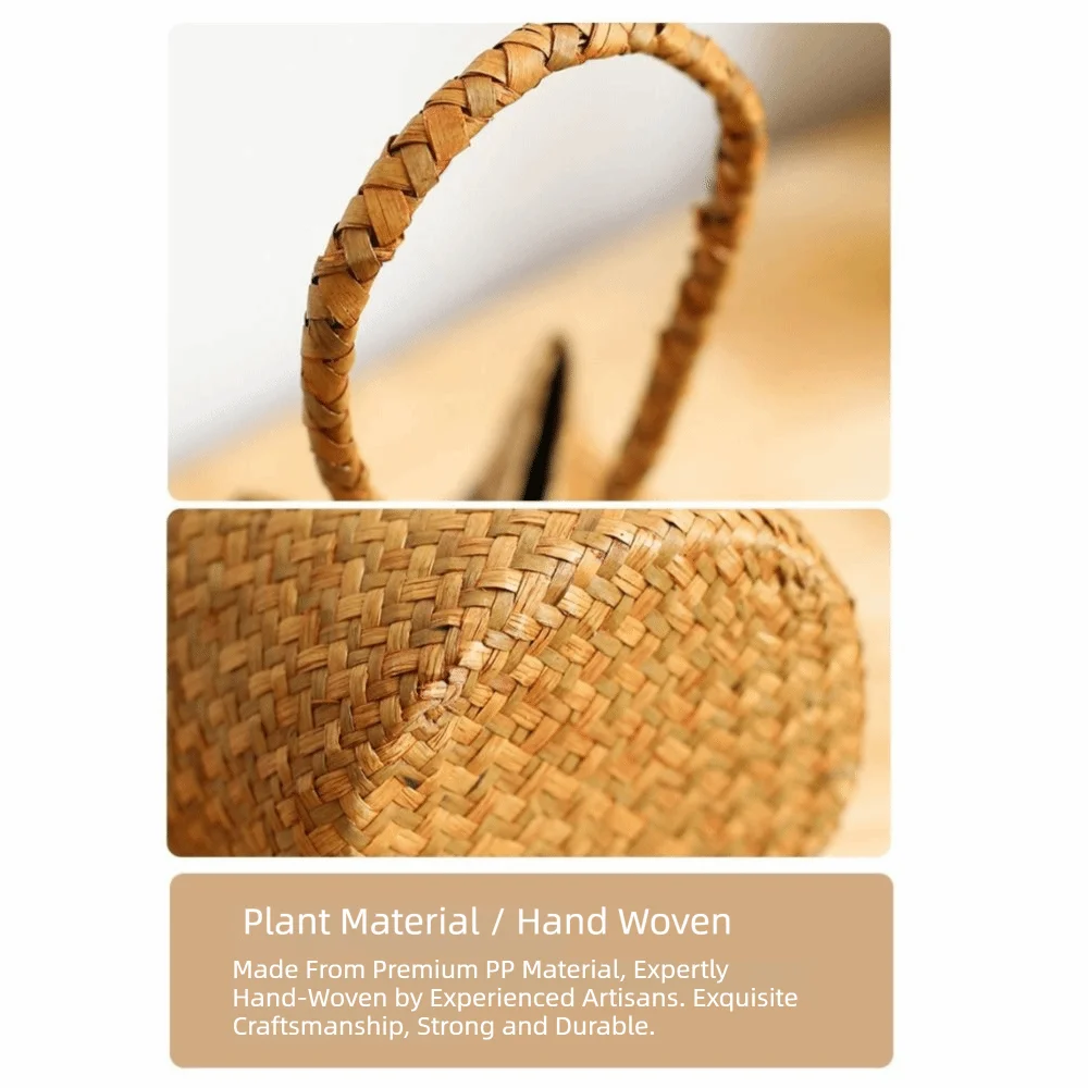 Handmade Straw Woven Handbag Multifunctional Woven Texture Artistic Woven Bag Lightweight Simple Design Basket Bag For Women