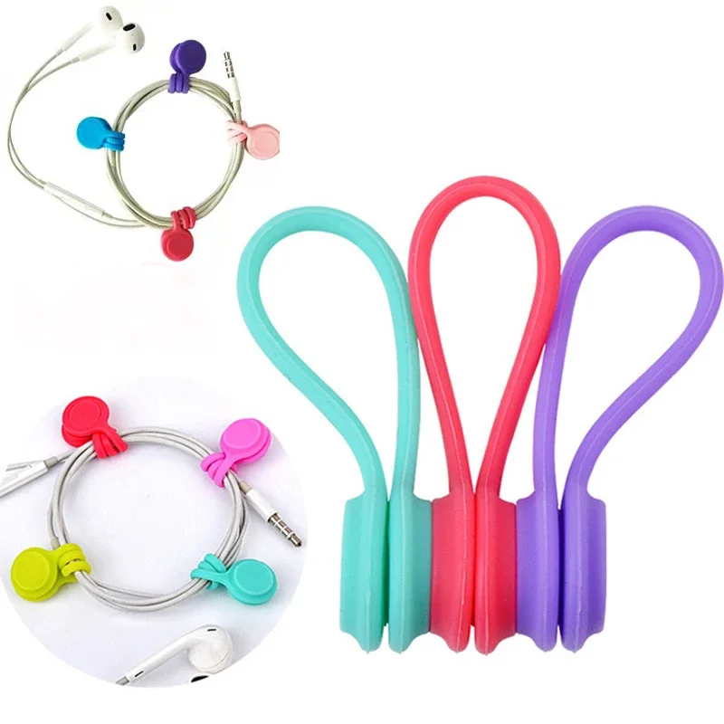 3pcs Silicone Cable Organizer Magnetic Earphone Cable Clips USB Data Line Holder Charging Cord Cable Winder Desk Accessories