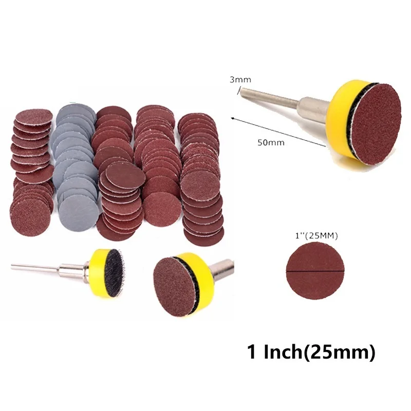 100 adet 1 inç 25mm zımpara diskleri ped 100-3000 Grit aşındırıcı parlatma pedi seti Dremel döner aracı sandaccessories aksesuarları