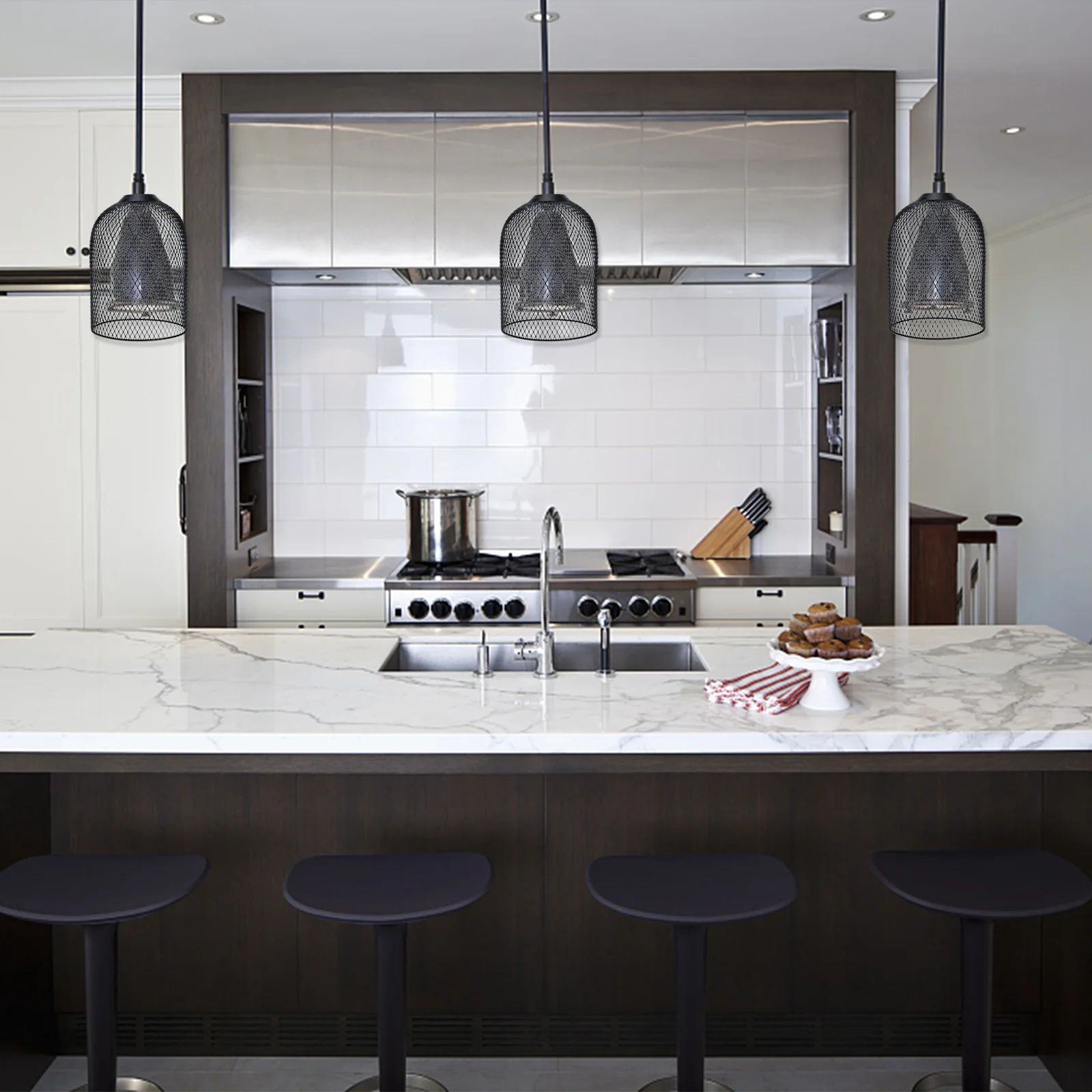 

Bird Cage Pendant Lamp Shade Black Mini Chandelier Cover For Table Floor Lamps Small Light Shade Home Office Decor