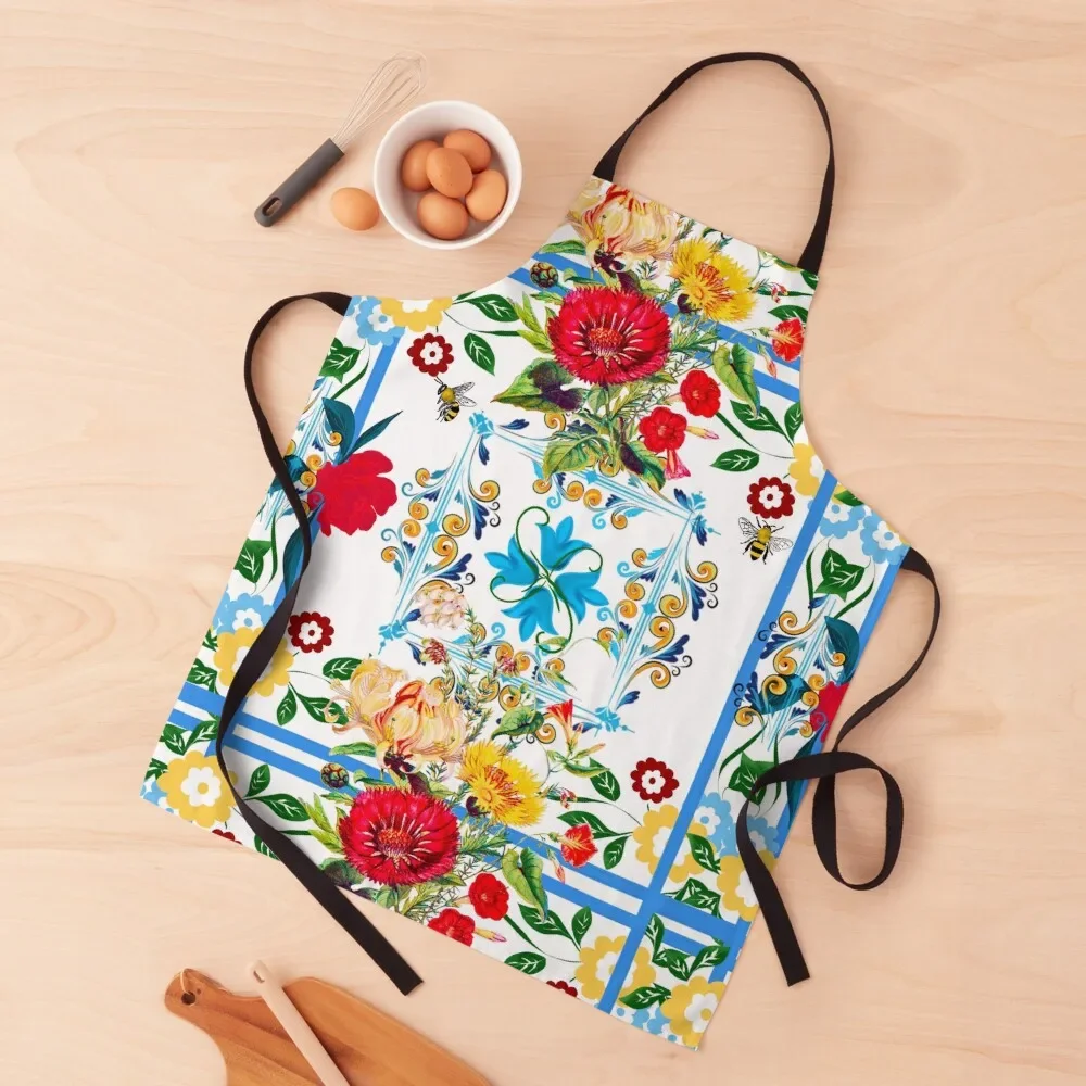 

Italian,Sicilian art,majolica,tiles,Flowers Apron Woman Kitchens Beauty for kitchen useful Home Utensils Apron