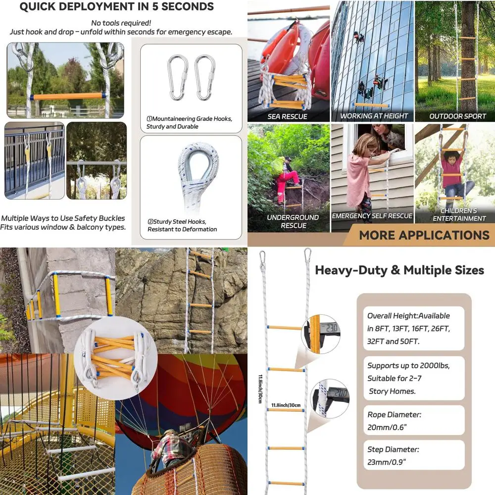 

Аварийная пожарная лестница, 2 истории, 5 м/16 футов, огнестойкий страховочный удлинитель с 2 крючками, 2-4 истории, оконные дома, многоразовый