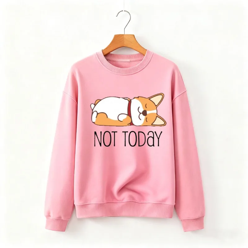 لطيف فصيل كورجي هدية مضحك الكلب عاشق ليس اليوم كسول الحيوان البلوز عارضة أزياء لينة مريحة الخريف والشتاء قمم الحرارية