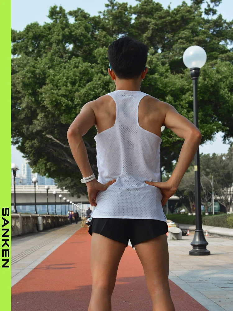 Sanken Profional Marathon Running Sport White id Lightweight Sl Qui Dry Slim Fit Polyester round Ne Sweat Vest