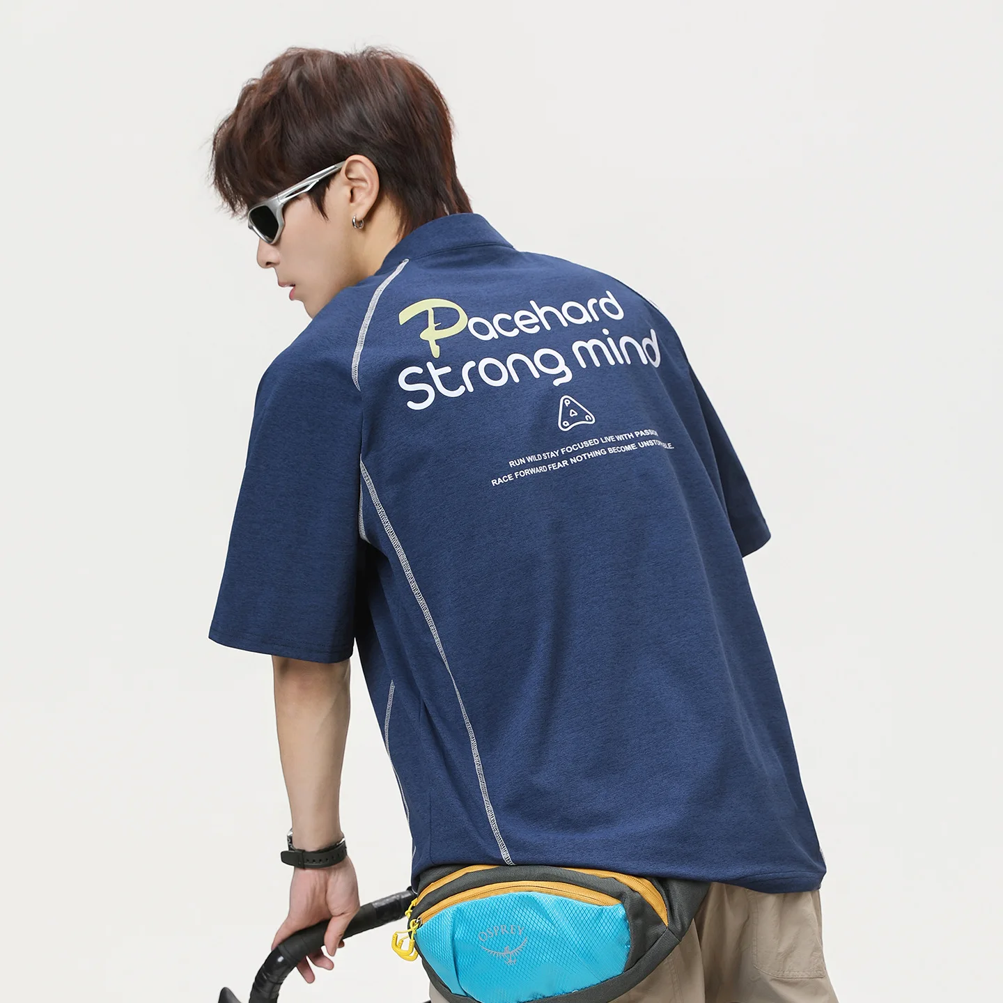 T-shirt Contrast Color Topstitching Raglan Short-sleeved Shirt Sports Loose Half-zip Breathable Casual Man Summer New
