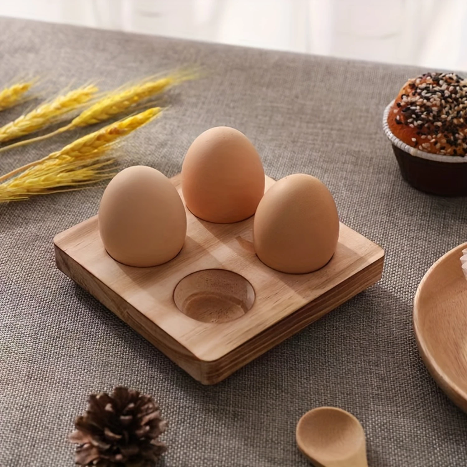 2PC Set Wood Egg Holder Tray, 4-Grid Natural Wooden  Cabinet  Organizer, Multipurpose  Egg Rack for  Supplies