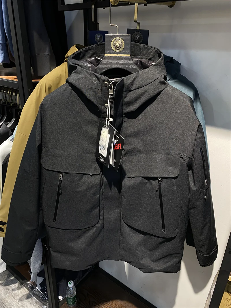 

Водонепроницаемая мужская пуховая куртка с капюшоном, белая, с 90% пуха, роскошное зимнее пальто, ветрозащитная, модная, городская, стильная молодежная верхняя одежда