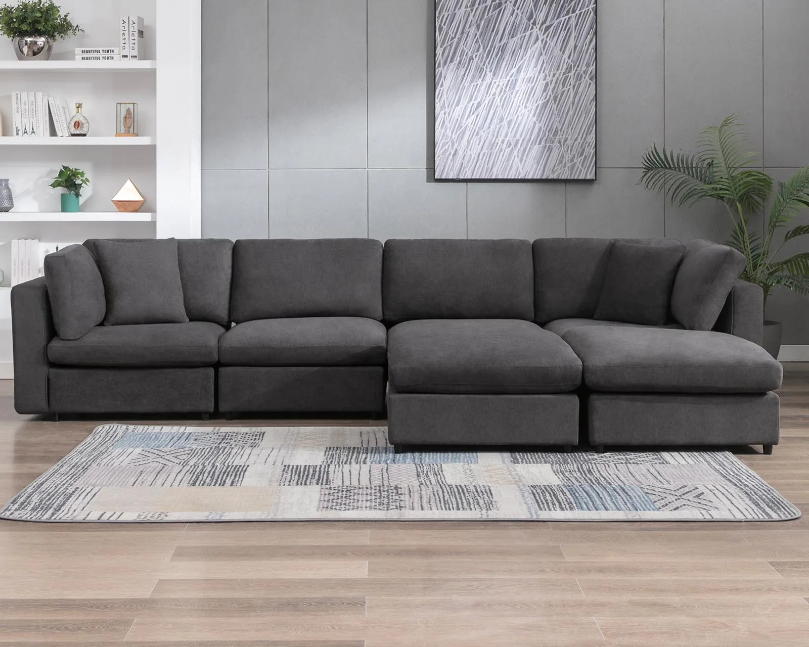 HORGAEO Sectional Sofa, Velvet 4-Seat Convertible Sectional Couch, Oversized Modern L-Shaped Sectional Sofa for Living Room