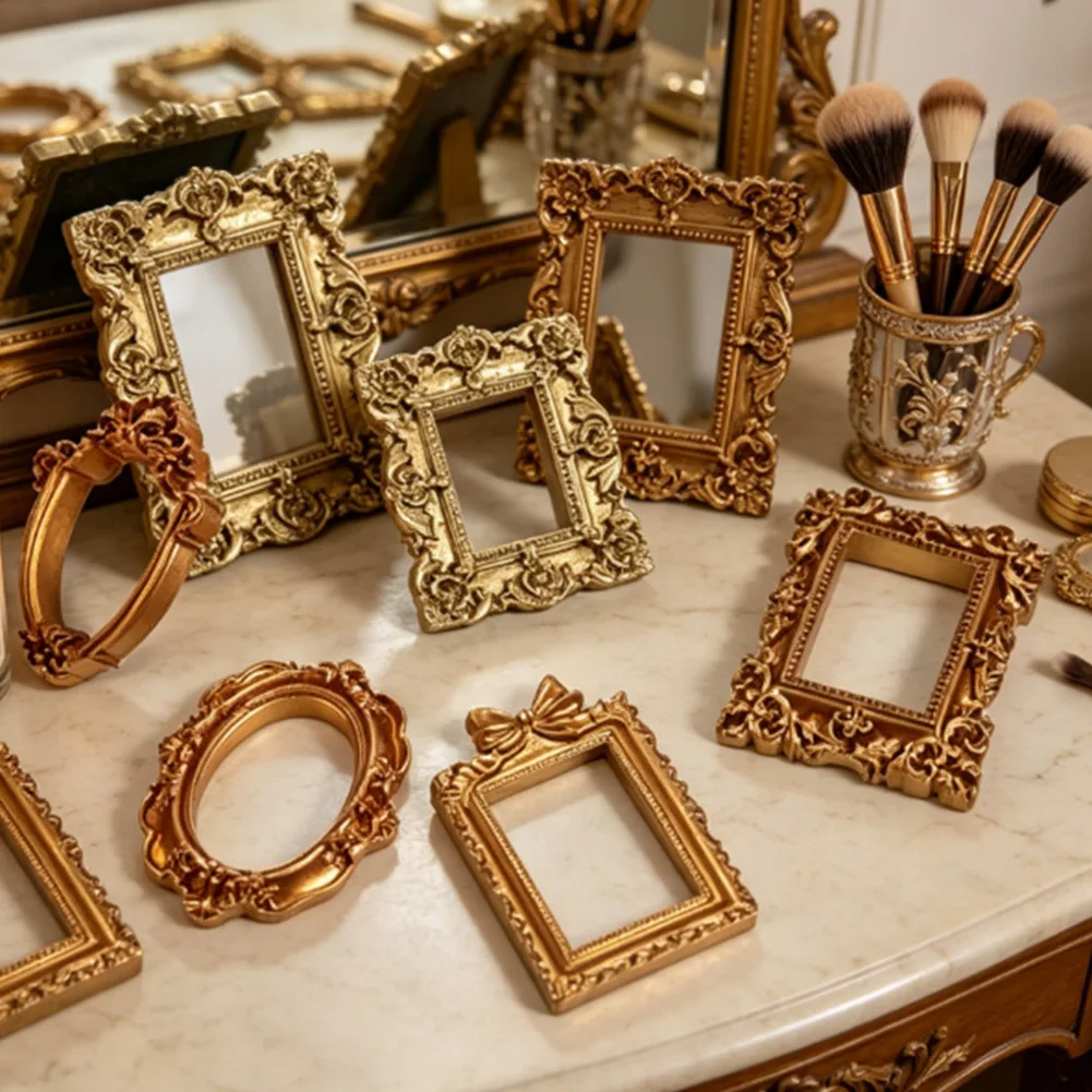 Pocket-Sized Vintage Gold Picture Frames 10-Pack 5 Assorted Designs Resin Frames for Modern or Retro For Decor