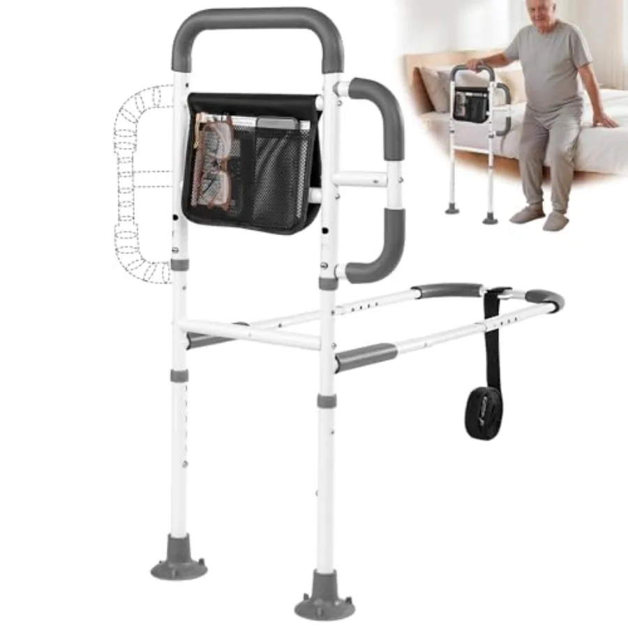 

Assistive Rail for Elderly Adults Seniors Grab Bar with Non-Slip Handles and Storage Bag Portable Bed Cane 400LBS Capacity Fits
