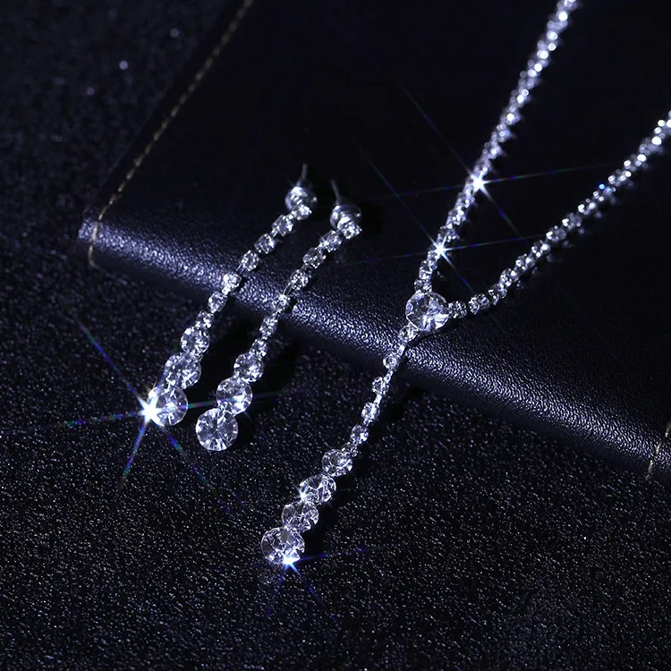 Luxury Fashion Banquet Wedding Jewelry Set for Women Charm Tassel Crystal Zircon Necklace Earrings Set of 2 Anniversary Gift