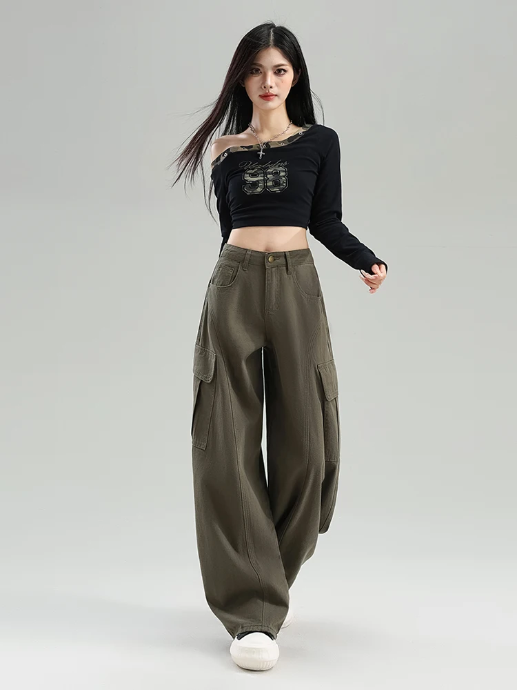 

Retro Military Green Curved Blade Wide Leg Workwear Pants Women's Spring 2026 Casual Cool Style Super Popular Banana Pants