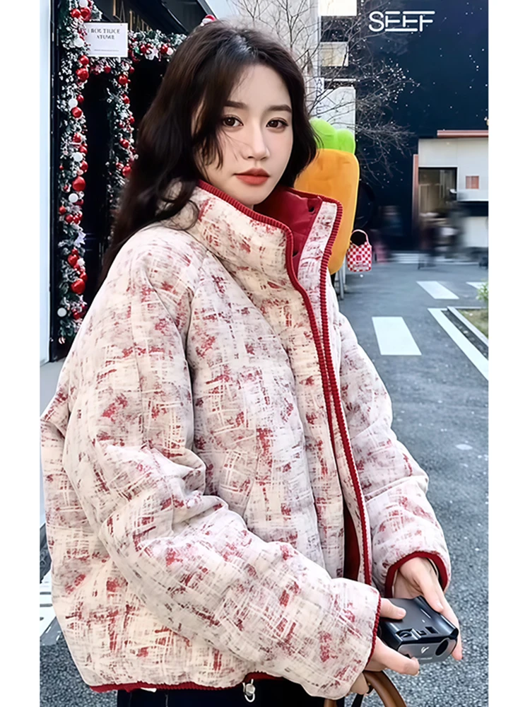 

ort down Cotton Jaet Women's Faionable Winter Coat Warm Snowflake Design Small Size Friendly Korean Sle Loose Fit