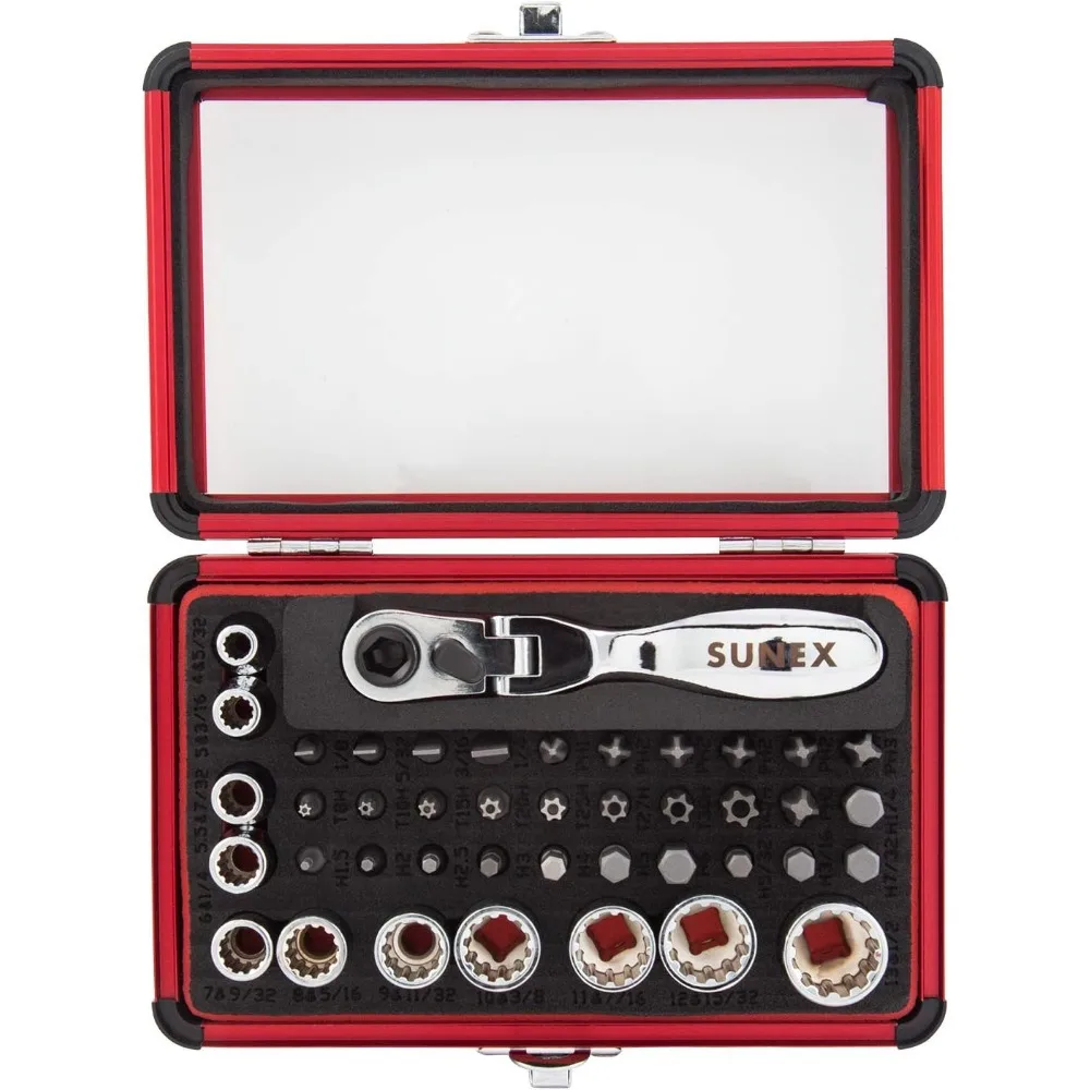 

44-Piece 1/4" Drive Mini Dual Flex Head Ratchet Set with Sockets and Bits for Versatile Use