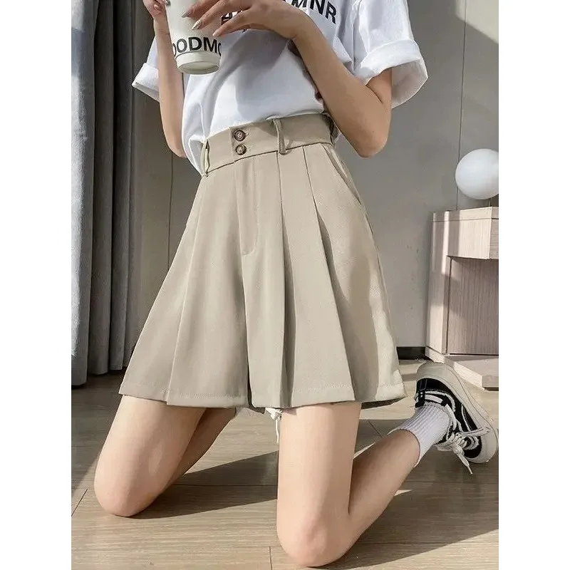

High Waist Faionable Five-Quarter Pleated Skirt Sle Casual Pants Korean Version Loose Fit Summer Slimming Pants Skirt