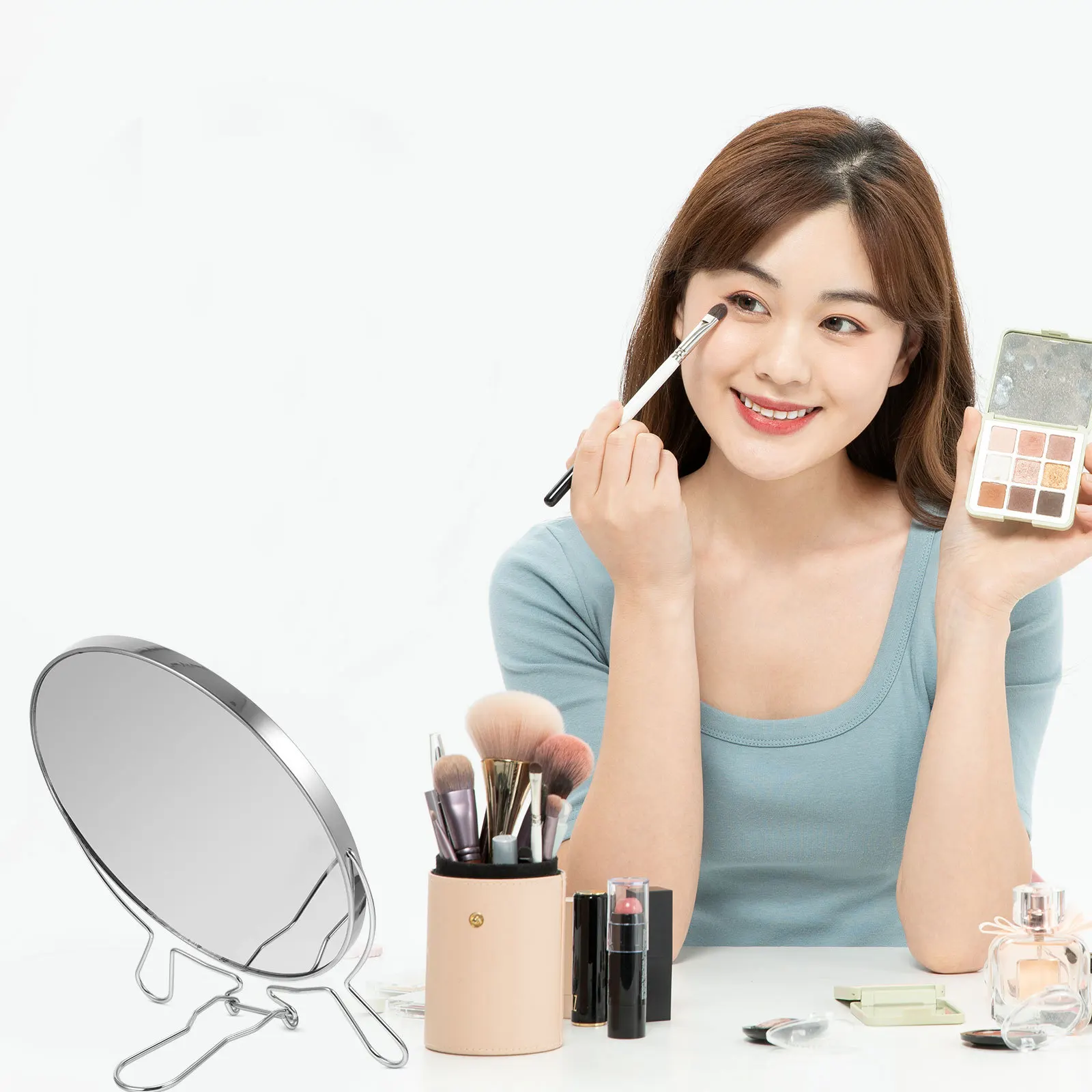 8 Inch Metal Makeup Mirror Adjustable Rotating Vanity Mirror Clear No Distortion Perfect for Bedroom Desk Countertop