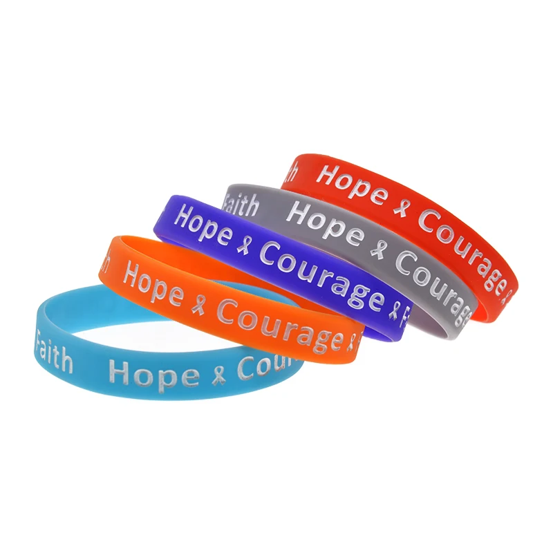 Hope Courage Faith Silicone Bracelets Adult Size 6 Pcs