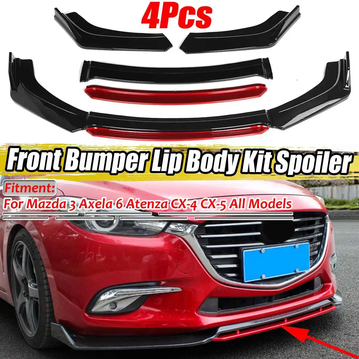 New Universal 4xCar Front Bumper Splitter Lip Spoiler For Mazda 3 Axela 6 Atenza For Ford For Mustang For Focus For BMW For Benz