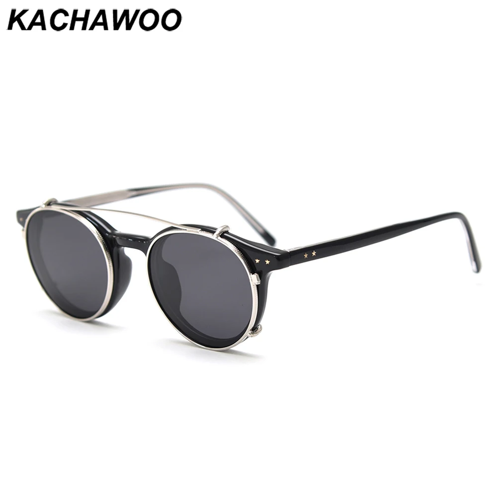Kachawoo Polarized Clip On Sunglasses for Men Black Brown Retro Round Sun Glasses Women Decoration TR90 Eyewear Driving Fishing