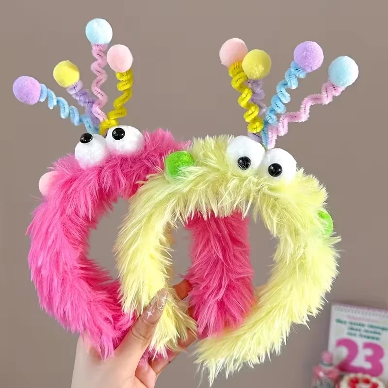 Niedliches Plüsch-Twist-Stick-Stirnband mit großen Augen für Frauen – weiches, rutschfestes Haar-Accessoire, perfekt zum Waschen und Stylen im Gesicht – Detail 7