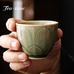 120ml Boutique Yue Kiln Celadon Lotus Exquisite Cup Tea Cup Retro Kung Fu Tea Master Cup Ceramic Single Personal Cup Drinkware
