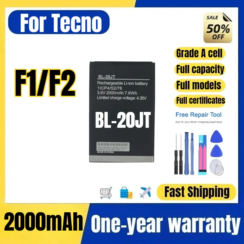 BL-20JT for Tecno F1/F2 Mobile Phone Battery 0 Cycle High Quality Capacity Battery Replacement Bateria Grade A Cell with Tools