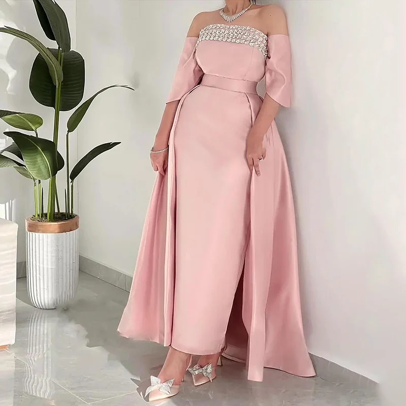 Jirocum Saudi customized Off Shoulder Prom Gowns Women's Crystal Mermaid Party Evening Gown Ankle Length Special Occasion Dress