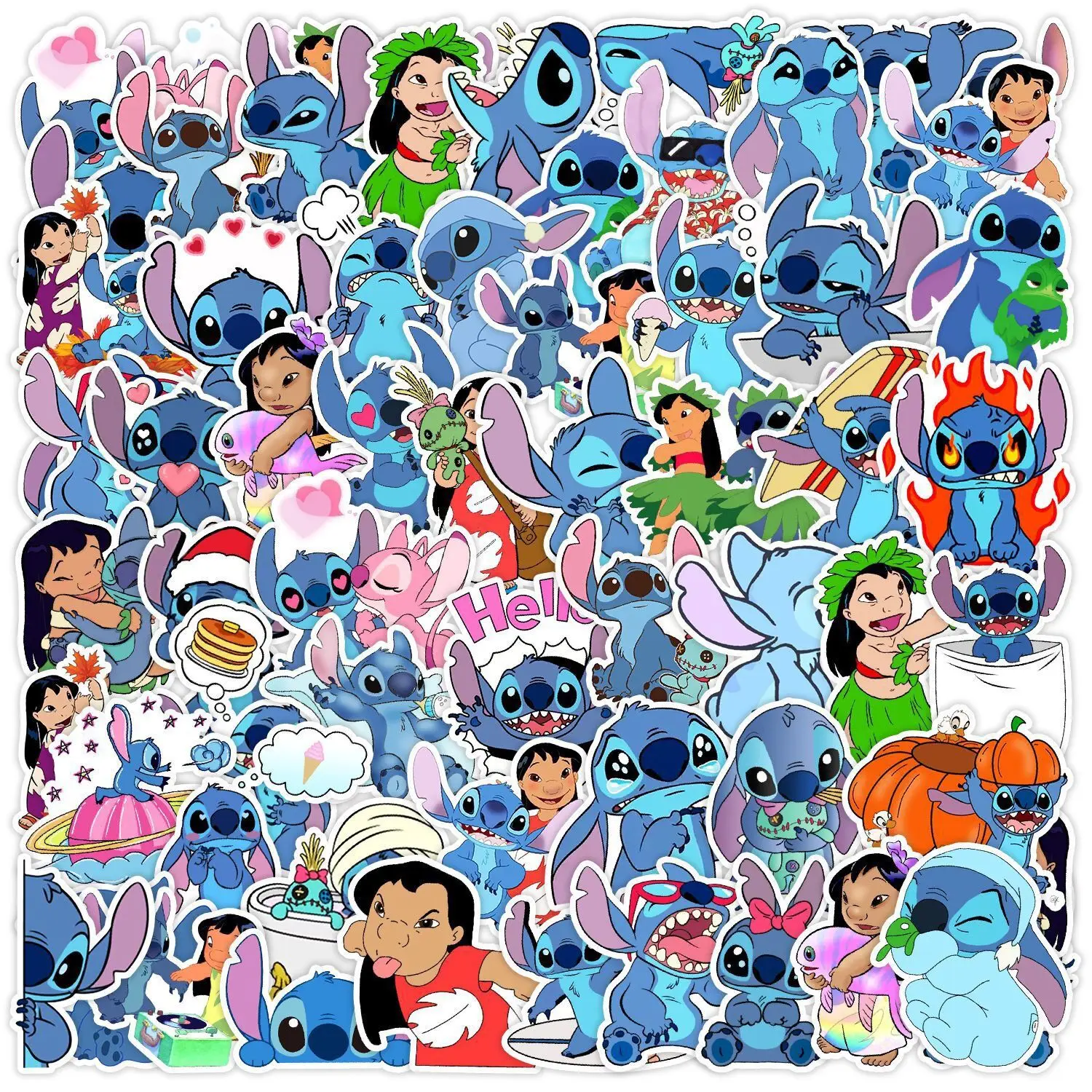 Disney Cartoon Lilo Stitch Adesivos para Crianças, Decalques Anime Kawaii, Graffiti, Computador portátil, Skate, Etiqueta do telefone, Brinquedos, 10 Pcs, 50Pcs