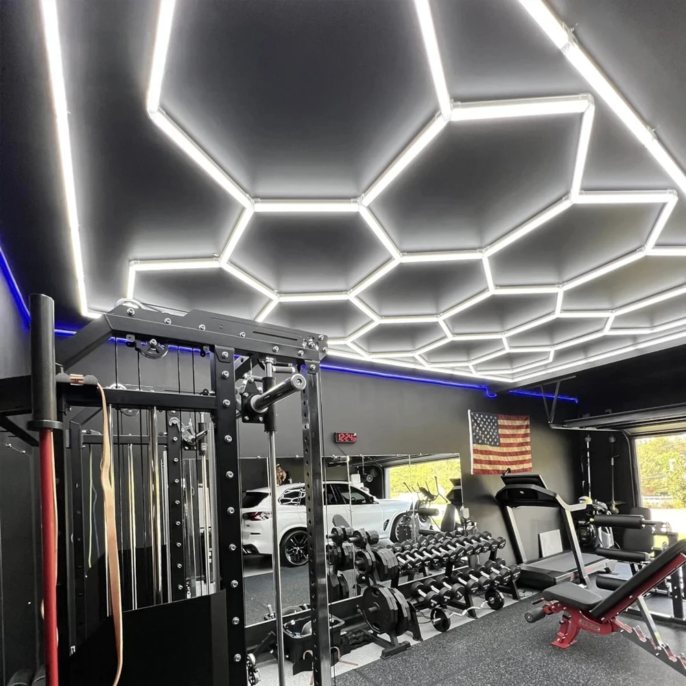 Barbershop LED Ceiling Light Hexagon Garage Light 110V-220V Honeycomb Led Tube Lighting For Car Detailing Store Gym Illumination