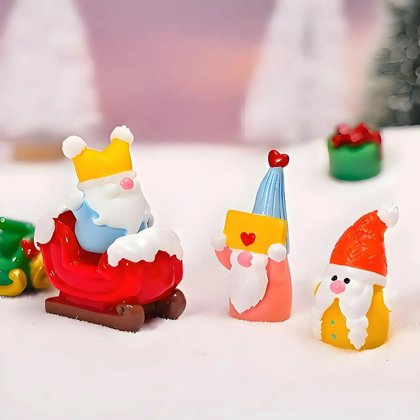 Juego de Mini figuritas de gnomos de resina, adornos navideños para decoración de árbol de Navidad, regalo de vacaciones de jardín de hadas DIY, 8 Uds.