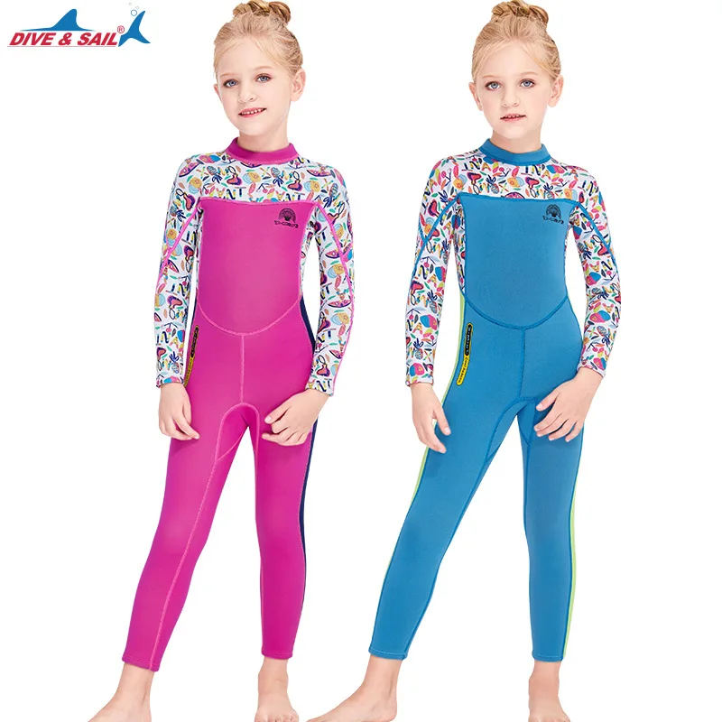 

Children's 2.5MM Neoprene Wetsuit Girls One-piece Swimsuit Long Sleeves Snorkeling Surfing Swimming Diving Suit Kids Swimwear