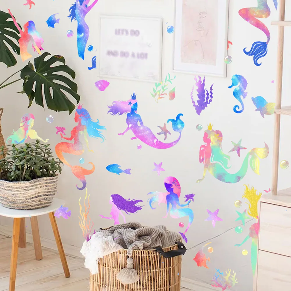 Underwater Ocean Mermaid Wall Stickers Under The Sea MermaidCoastal Fish  Animal Wall Decals Bedroom Playroom Home Decor