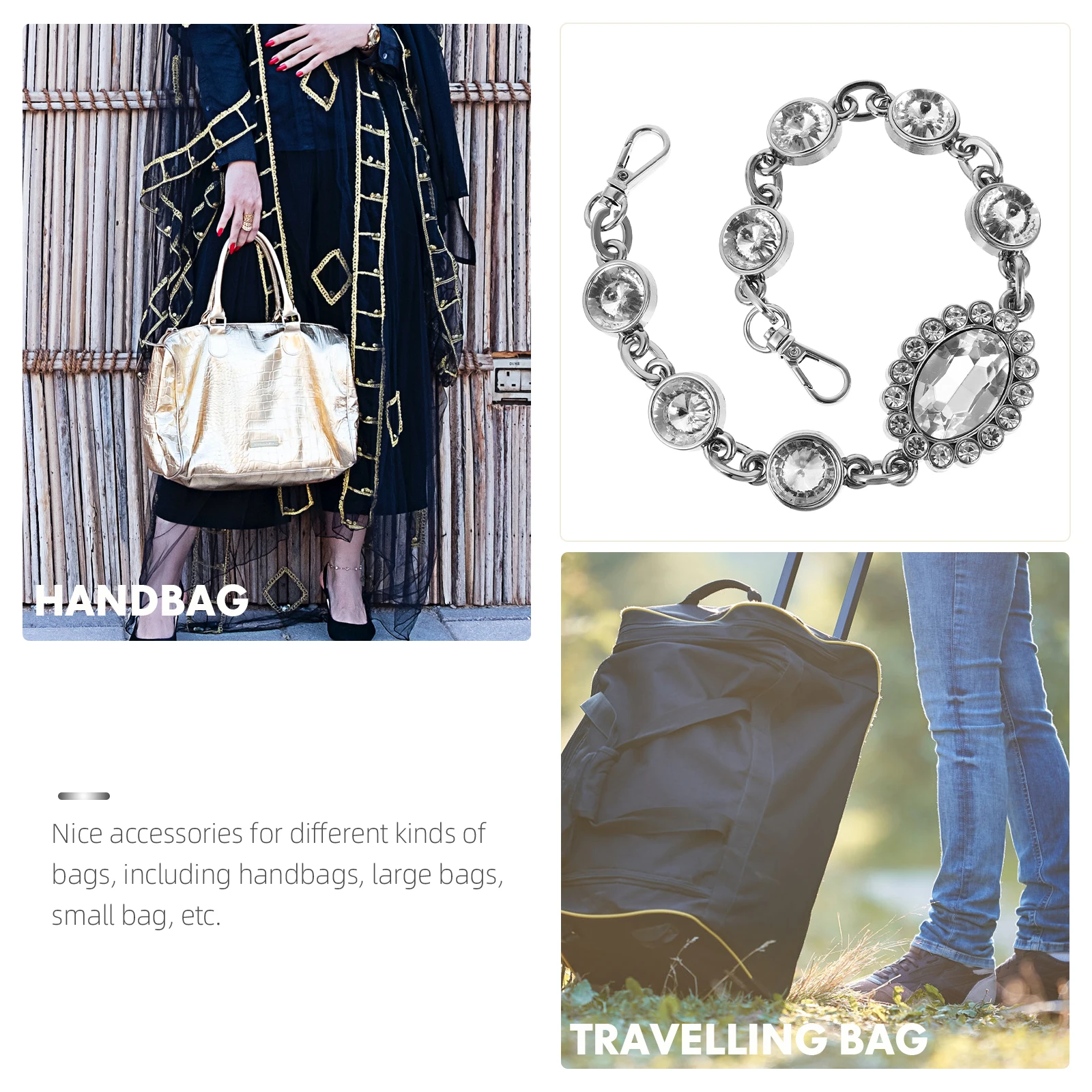 سلسلة حقيبة من حجر الراين الاصطناعي مصنوعة بحرفية دقيقة وحزام بديل لحقيبة يد القابض وإكسسوارات حقيبة كتف خفيفة الوزن #6