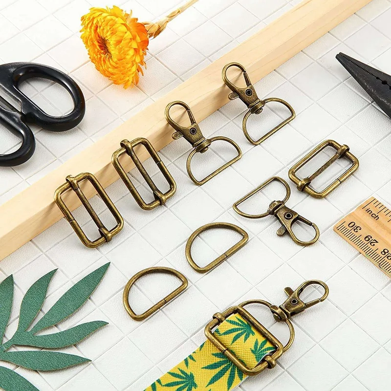 56Pcs Keychain Hooks With D Rings Set Purse Hardware For Bag Making Lanyard Snap Hooks Swivel Clasps With Slide Buckle