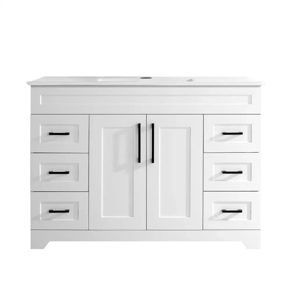 48 Inch Bathroom Vanity Solid Wood Cabinet with Ceramic Sink Soft Close Doors Full Extension Drawers Storage Unit Self Assemble