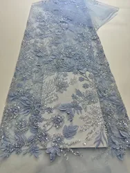 High quality ,Beads embroidery, With 3D Flowers French Tulle Net,African Sequins Lace Fabric ,Evening Dresses,Party ,Weddings