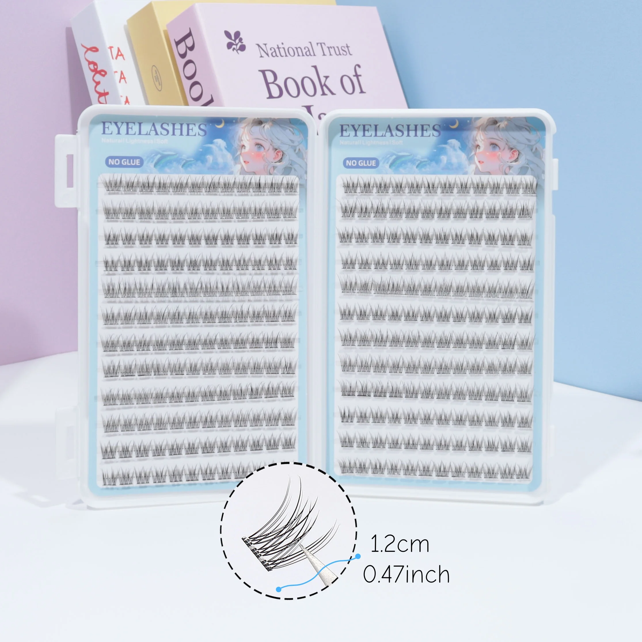 비접착식 속눈썹 북, 셀프 접착식 인조 속눈썹 288개 클러스터 - C 컬, 12mm 피쉬테일 디자인, 자연스러운 크로스 스타일