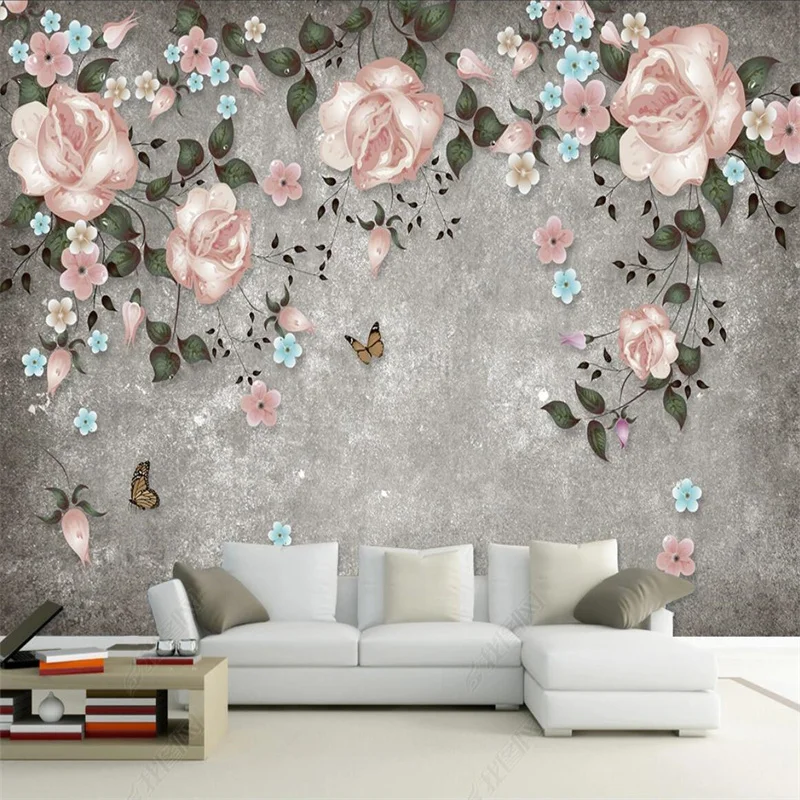 Custom Hand-painted Garden Rose Vine TV Background Wall Paper 3D Living Room Bedroom Decor Mural Wallpaper Papel De Parede 3d