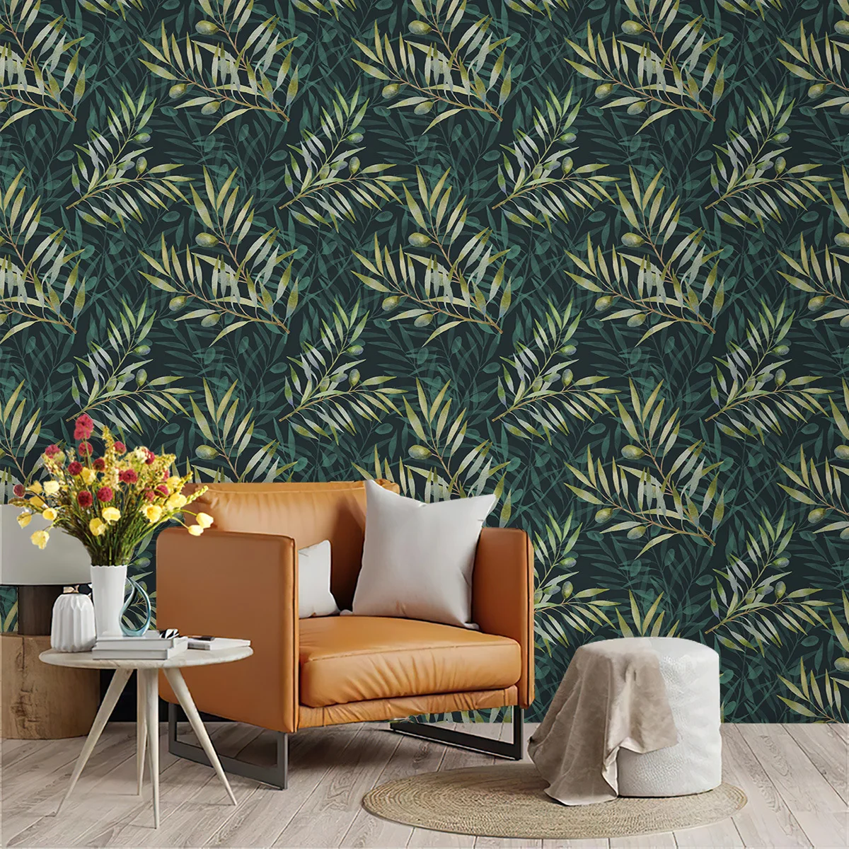 

Green Leaf Wallpaper Peel and Stick Botanical Contact Paper Tropical Palm Leaves Self Adhesive Wall Paper for Room Cabinet