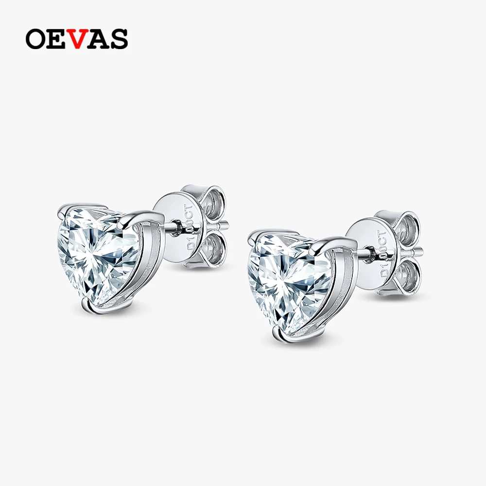 

OEVAS 100% 925 Sterling Silver 1Carat Heart Moissanite Diamond Stud Earrings For Women Sparkling Wedding Party Fine Jewerly Gift