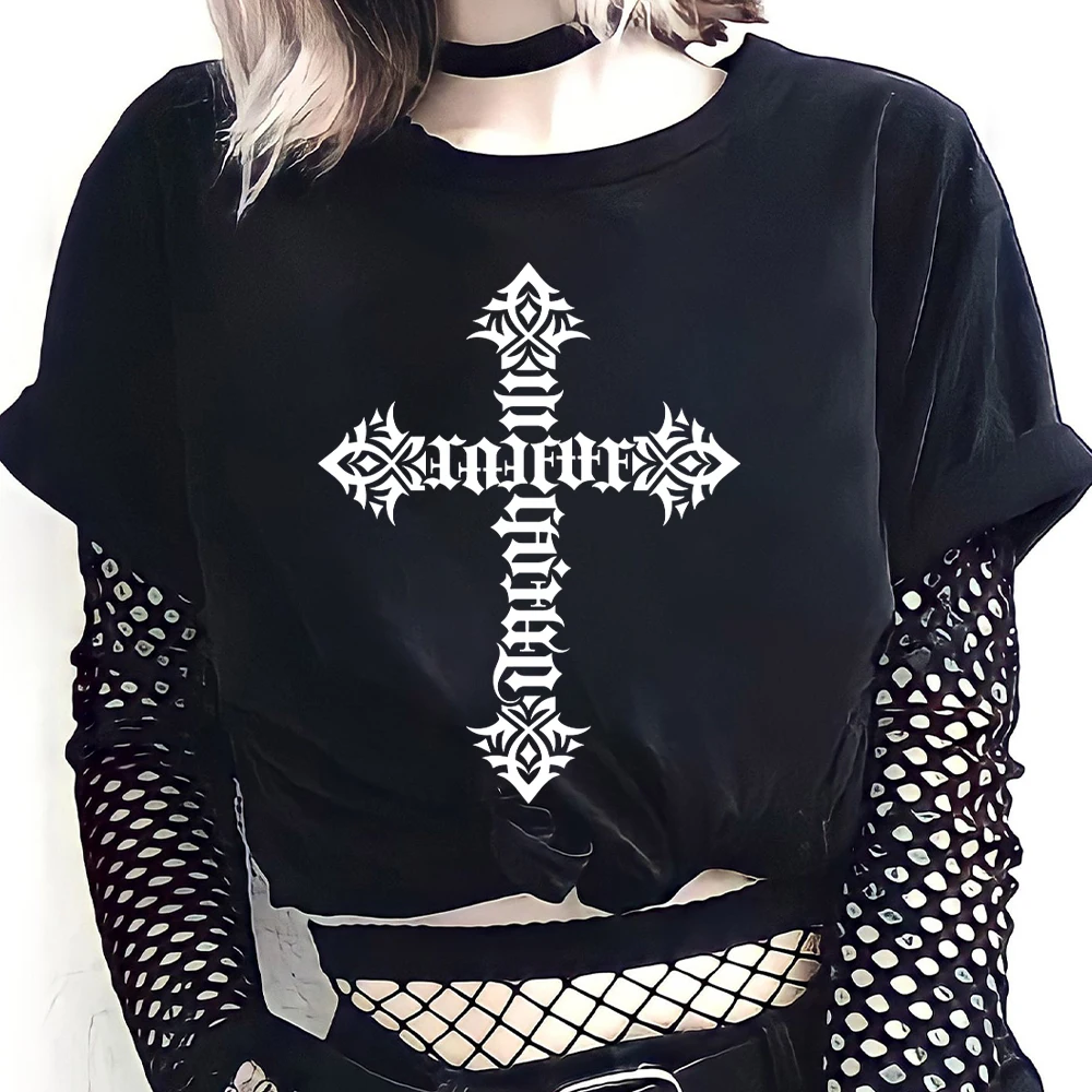 2023 New Y2K Crop Top 2000S Cross Graphi T-Shirt Summer Vintage Crop Tops Harajuku Y2K Gothic Streetwear Short Sleeve