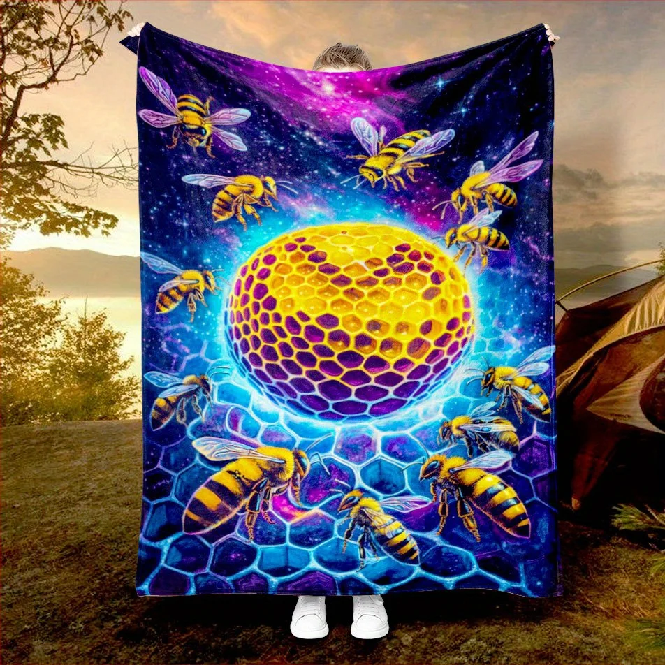 

Busy Bee Honeycomb Blanket Reversible Flannel Throw for Nature Lovers AllSeason Comfort Sweet Work Ethic Gift