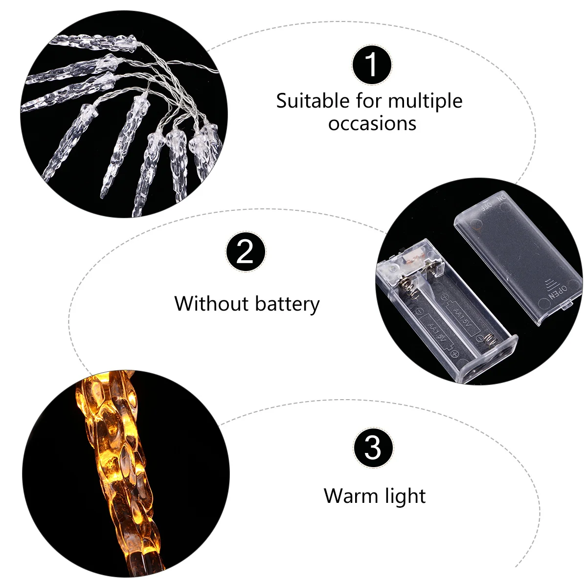 

10LED Icicle Decoration Light 1.5m Operated Fairy String Light Warm White for Wedding Party Window Hotel Bar Concert