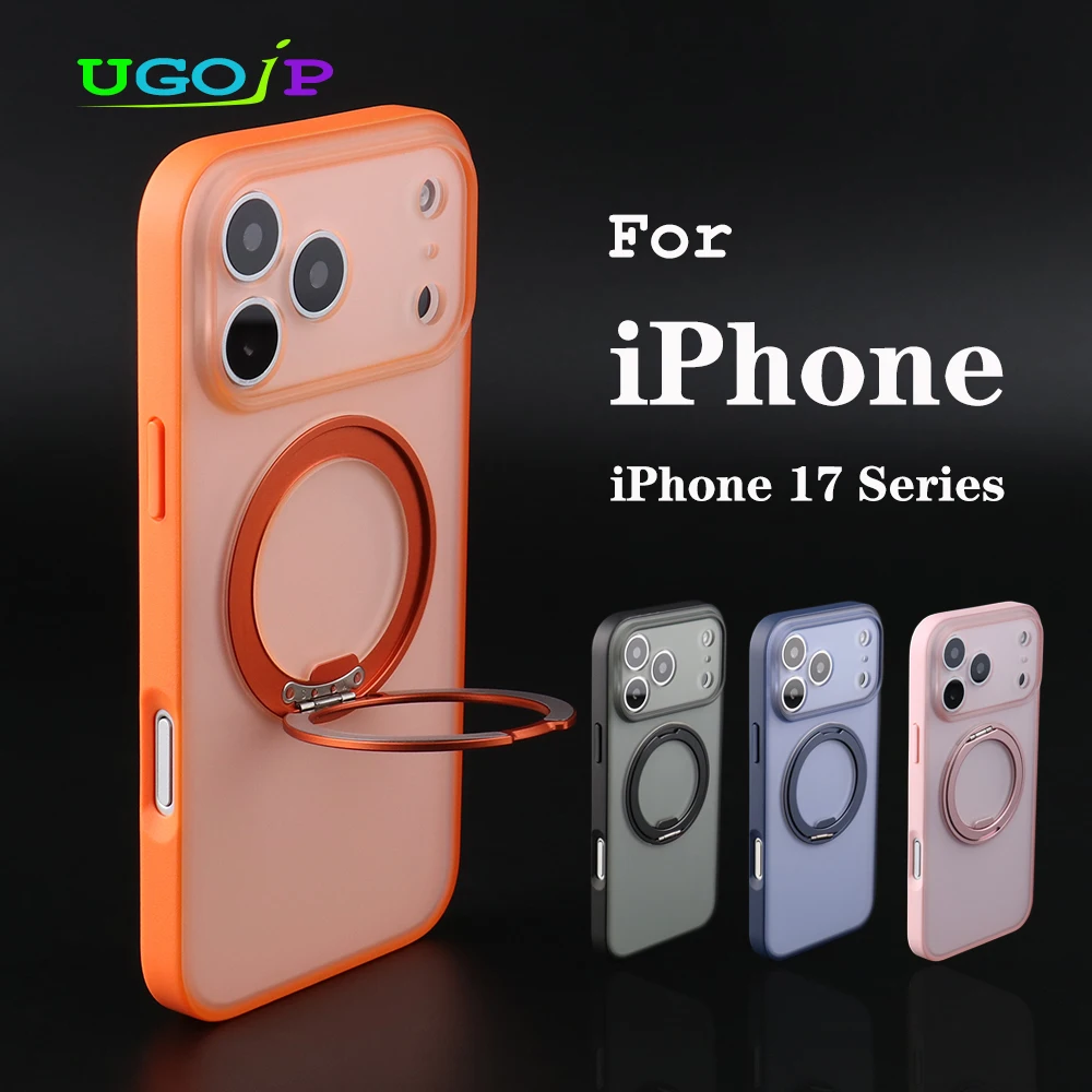 

Магнитный чехол UGOjP для iPhone 17 Pro Max 360 ° Матовый чехол для телефона с вращающейся подставкой для iPhone 17, матовый защитный чехол с воздушным держателем