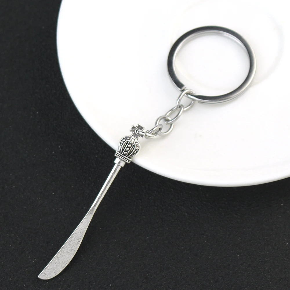 Knife Fork Spoon Crown Pendants DIY Men Keychain Metal Keyring Kitchen Jewelry Souvenir For Gift