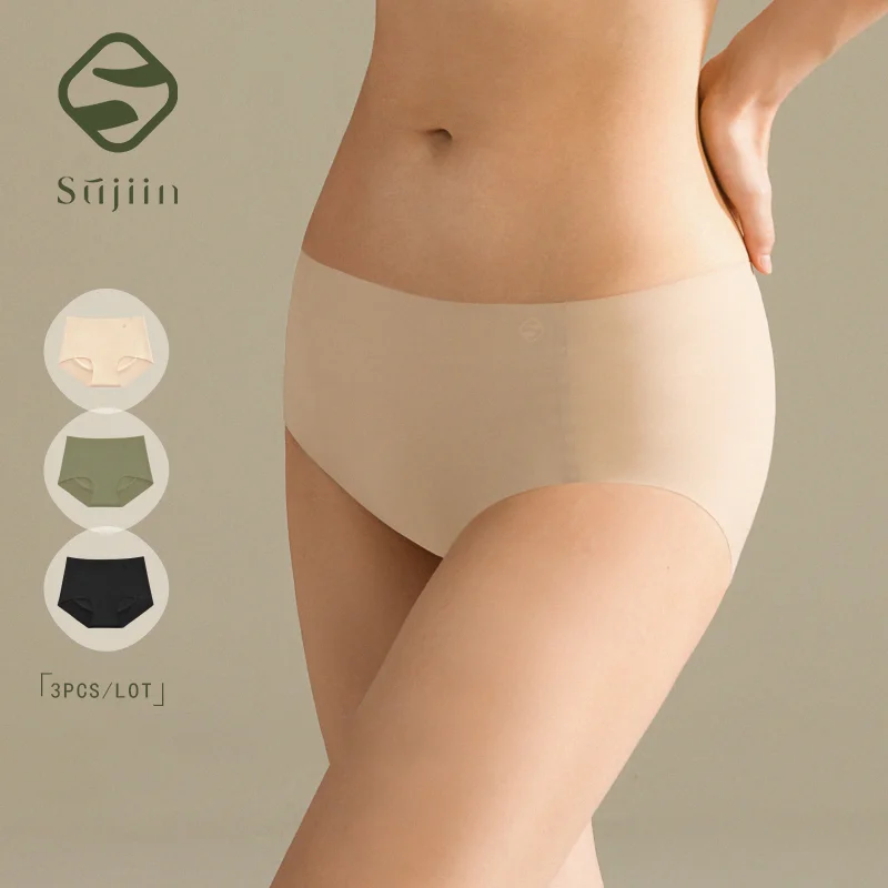 SUJIIN 3pcs/Lot Women's Cotton Panties Seamless Invisibles Briefs 5A Antibacterial High Elastic Early Pregnancy Female Underwear