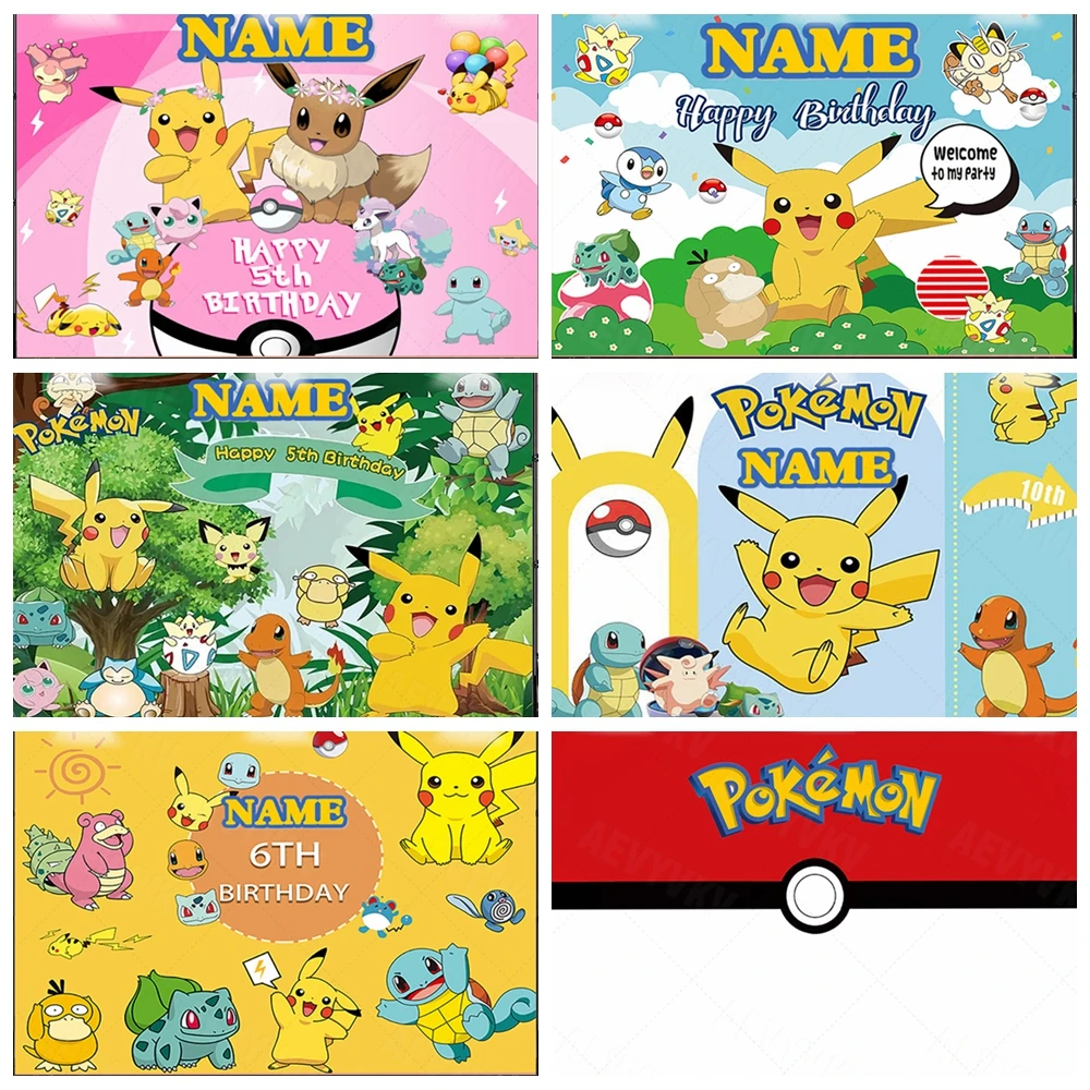 

Custom Name Pokemon Pikachu Themed Birthday Party Backdrop For Kids Children Baby Shower Photo Booth Decoration Banner Backgroun