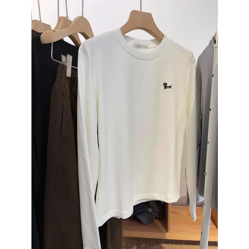 

Женская футболка с круглым вырезом и длинными рукавами с вышивкой собаки, осенне-зимняя немецкая бархатная нижняя рубашка с верхом